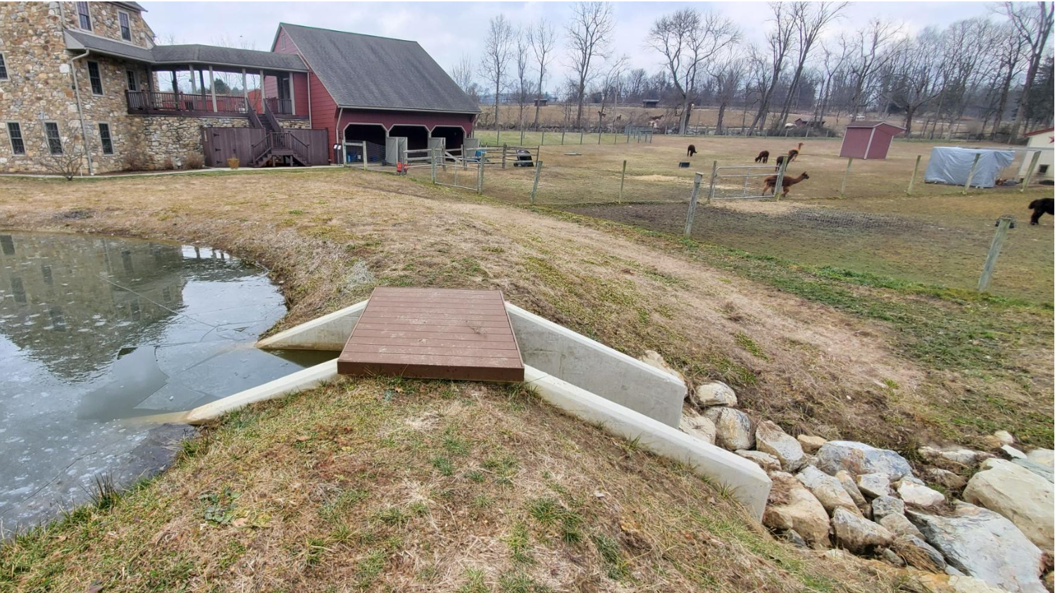 Detention Pond with Concrete Weir Spillway